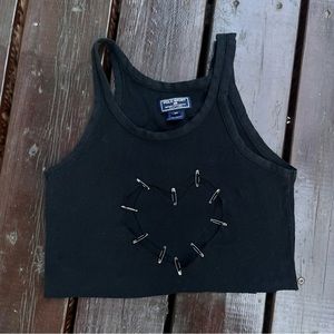 Heart Safety Pin Ribbed Black Ralph Lauren Crop Top